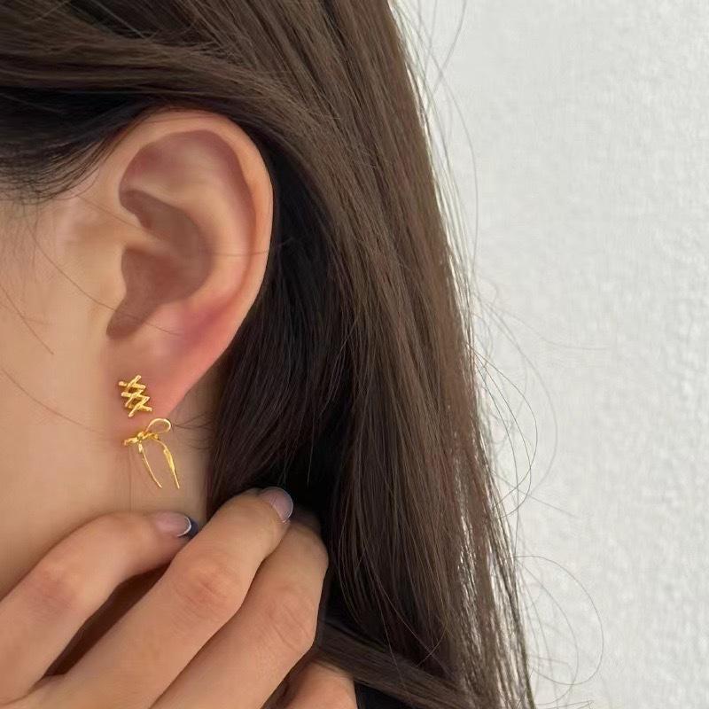 Bow Stud Earrings Niche Design High-End Ear Clips Sterling Silver Needle Earrings Women