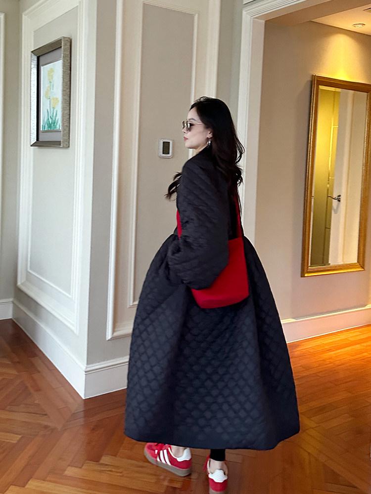 Black Quilted Thickened Cotton Dress: 2025 Winter Korean Style Slimming Long Coat XL чёрный