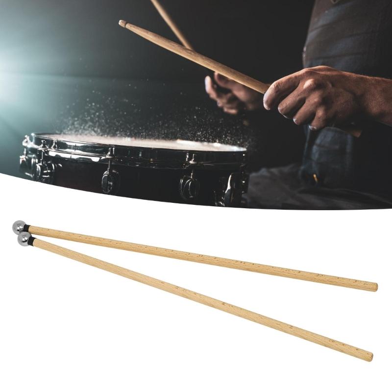 1 Pair Music Student Drum Sticks Wood and Stainless Steel Drum Mallets for Music Enthusiasts and Studio Recording Use