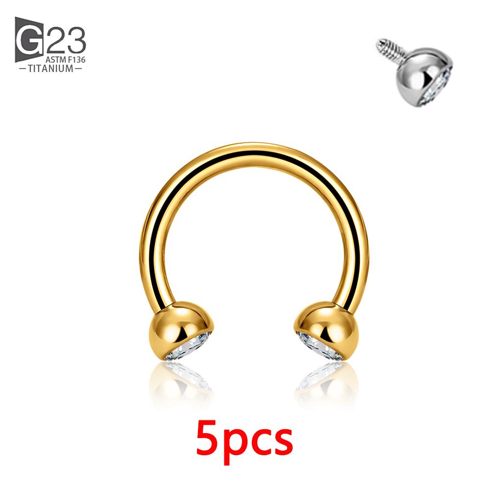 5Pcs G23 Titanium 16G CZ Tragus Eyebrow Piercing Body Jewelry Labret Lip Ring Stud Earrings Septum Nose Rings Internal Thread