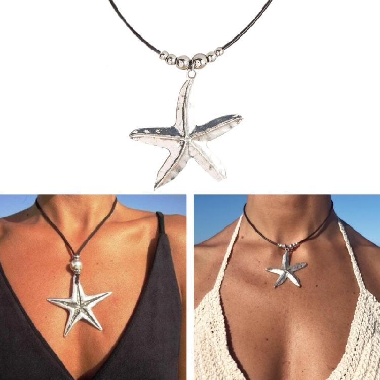 Vintage Starfish Pendant Necklace Beach Choker Jewelry Adjustable Clavicle Chain
