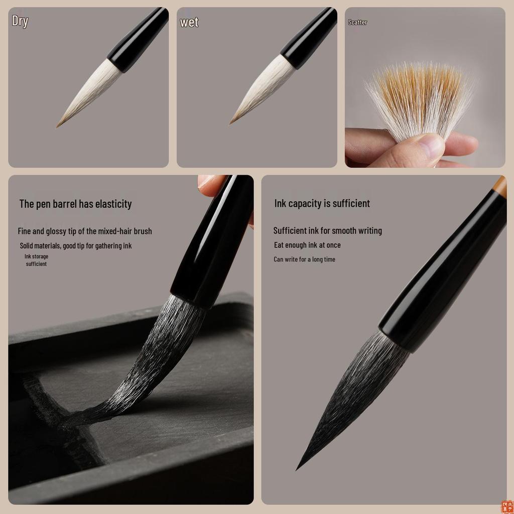 Calligraphy Practice Brush Pen with Bristle, Sheep & Wolf Hair for Lishu, Running Script, and Medium Kai Styles.
