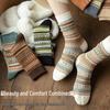 Meilaide Women's Retro Double-Needle Mid-Calf Striped Cotton Socks, Ethnic Style, Winter-Ready