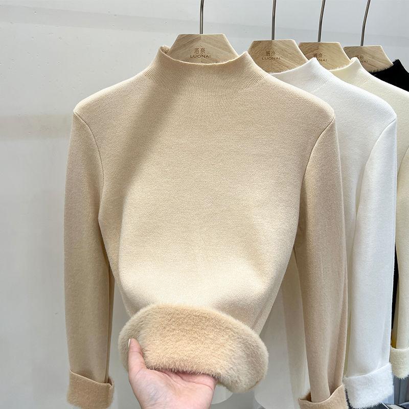 Hairy Stand Up Collar Sweater for Women's Winter New Style Warm and Thick Pullover Sweater Popular Fashion Base Top