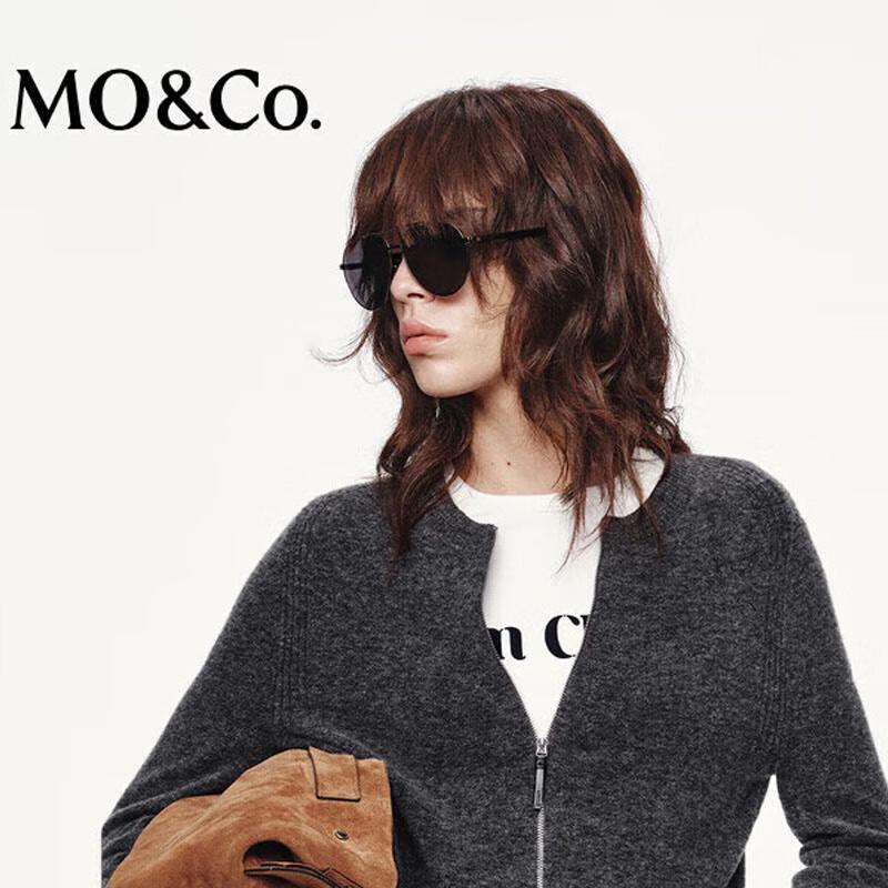 

MO&Co. Женский короткий вязаный кардиган с круглым вырезом и металлической молнией XS