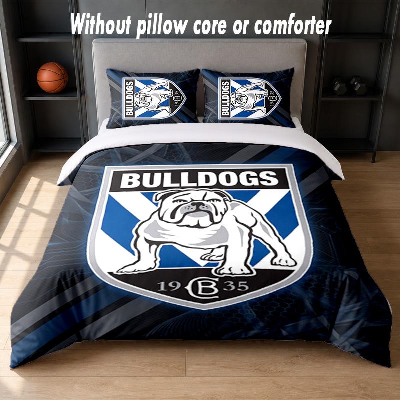 Canterbury-Bankstown Bulldogs Design Bett Bettwäsche-Set 1 Bettbezug + 2 Kissenbezüge Weiche Atmungsaktive Haushalts-Bettwäsche
