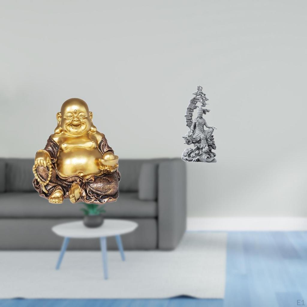 Maitreya Buddha Sculpture And Guan Yin Statue Feng Shui Tabletop Ornament Laughing Kuanyin