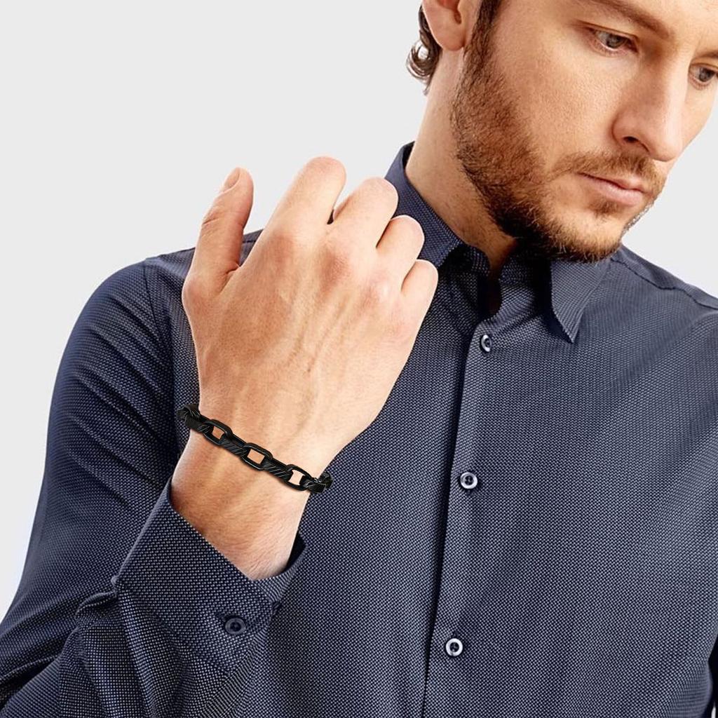 Punk Rock Chuky Chain Bracelets for Men Teens Boys, Stainless Steel Rectangle Links Chain Wristband New Jewelry