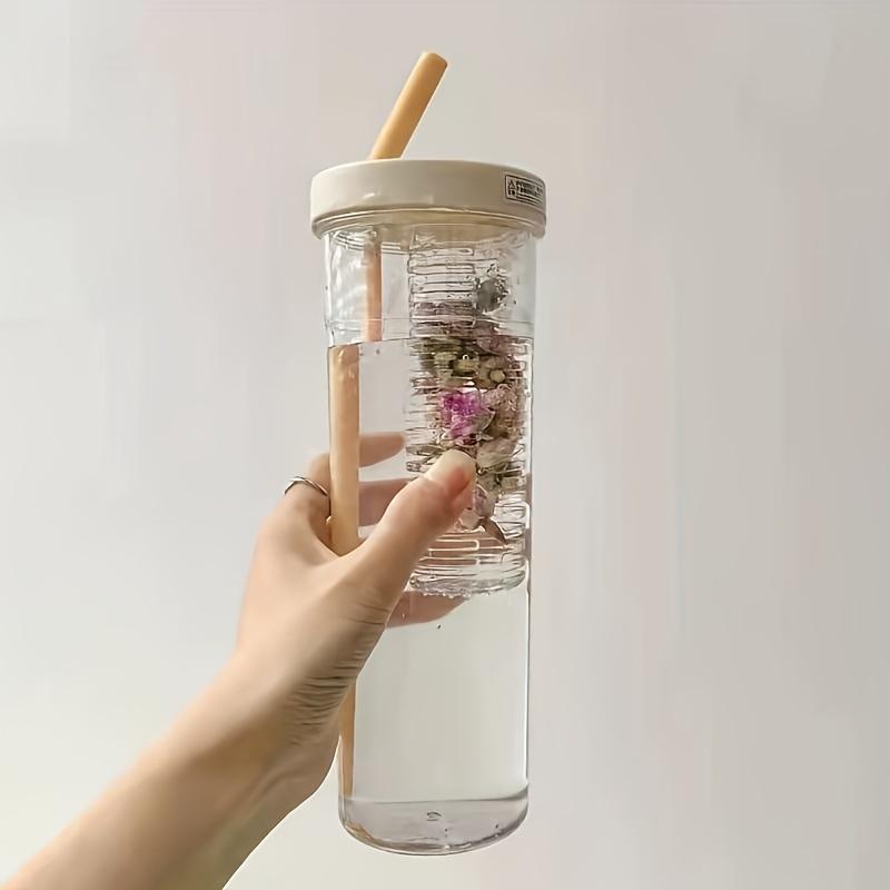 1pc-Glass cup with lid and straw, ice coffee cup with straw and lid, suitable for brewing tea, random color