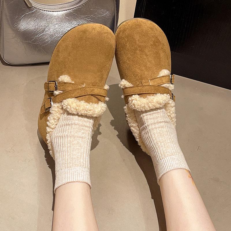 Metal Buckle Snow Boots Winter New Round Toe Deep Mouth Wool Warm Short Cotton Shoes