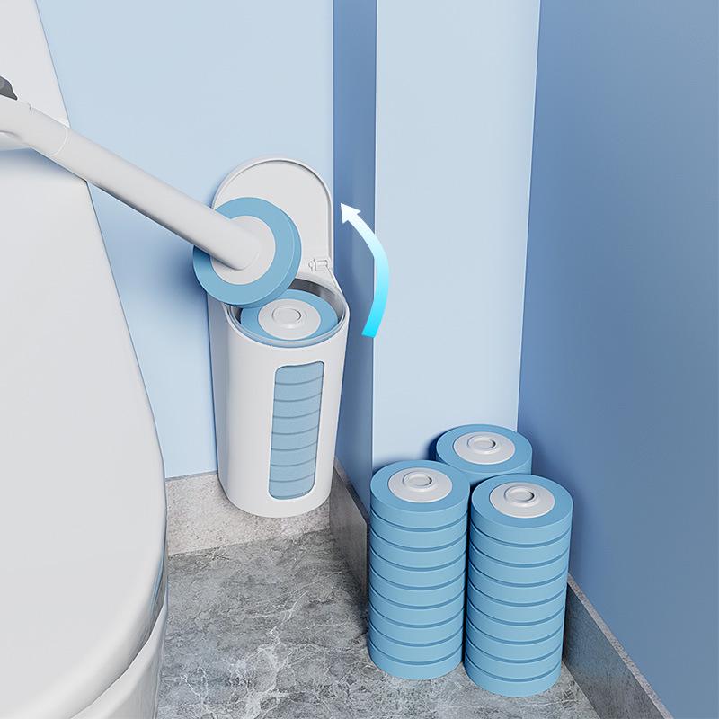 Disposable Wall-Mounted Bathroom Cleaning Brush with Replacement Heads