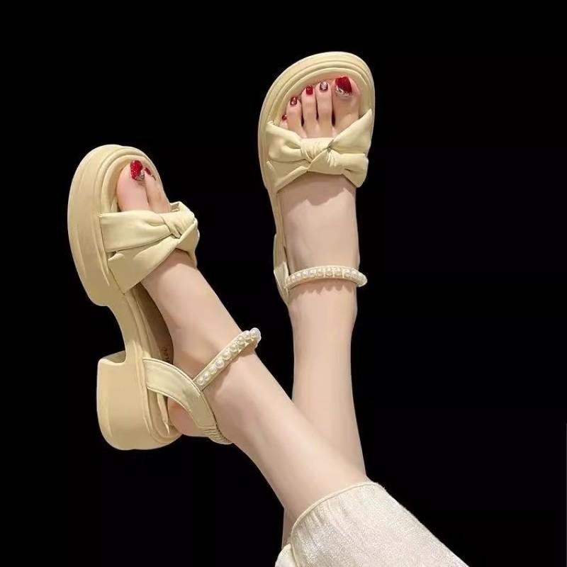 Summer new pearl platform sandals women's knot open-toe fashion mid-heel women's shoes