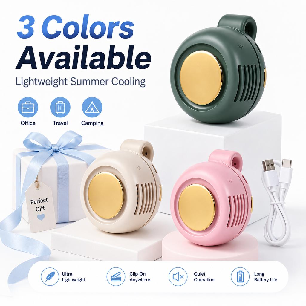 Portable Mini Bladeless Fan Hands Free Clip On Waist Shirt Cooling Fan 3 Speed Silent for Camping Hiking Office