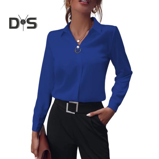 Damen-Hemd mit Revers, langen Ärmeln, Kunstperlen-Dekor, normale Passform, einfarbig, einfache, leichte Bluse