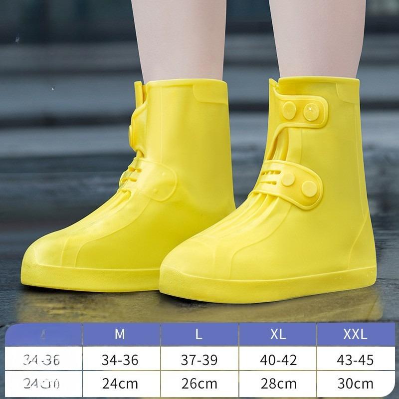 1 Pair Dual-Tone Waterproof Shoe Covers - Washable, Non-Slip with Secure Button Closure, Durable Rubber Rain Boots for Outdoor Activities