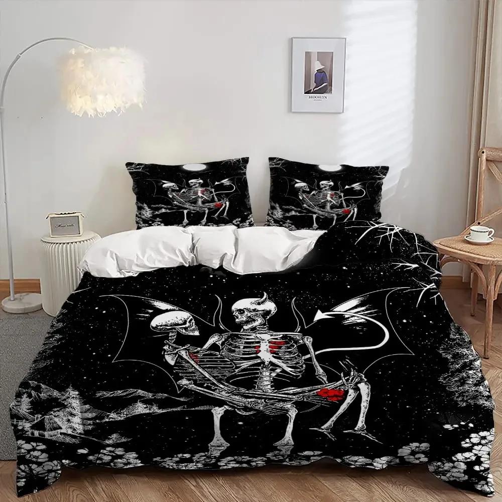 3D Skull Duvet Cover Set, Gothic Skull Bedding Sets,Skull Skeleton Comforter Cover Full Queen Size,Halloween Horror Quilt Cover