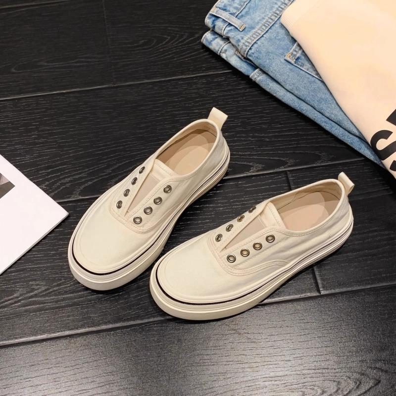 Wear Canvas Shoes Women's New Spring Breathable Casual One-pedal Single Shoes Platform White Board Shoes