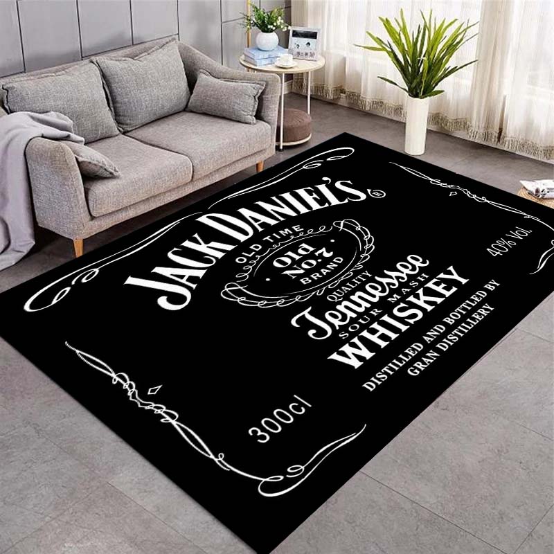 Black Jack Daniel's Whiskey Label Print Area Rug, Non Slip Soft Floor Mat for Bar Living Room Home Decoration Carpet