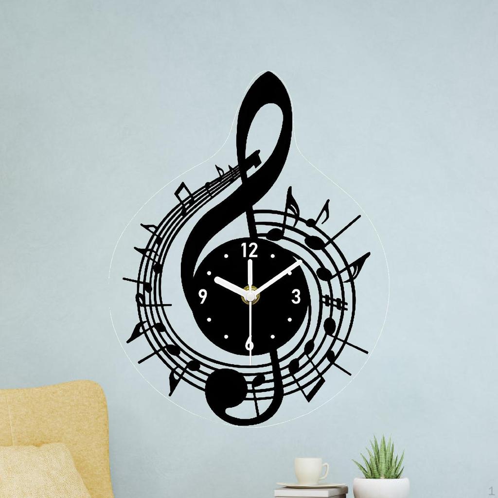 Music Note Wall Clock Decor Stylish Unique Ornament Decorative for Kitchen Farmhouse Living