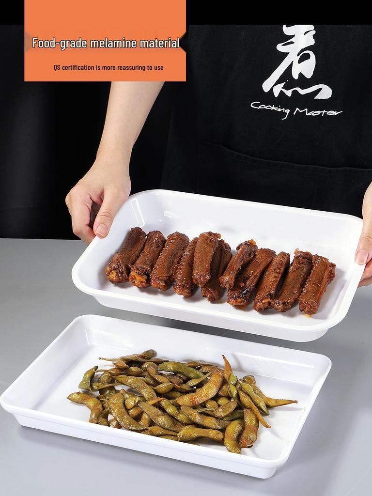 Melamine Rectangular Tray for Braised Dishes - White Display Plate for Cooked or Cold Foods