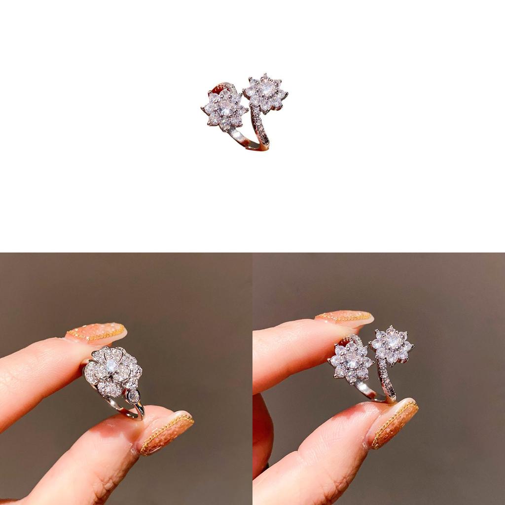 Zircon Flower Minimalist Silver Tone Ring For Ladies Casual Dress Accessory