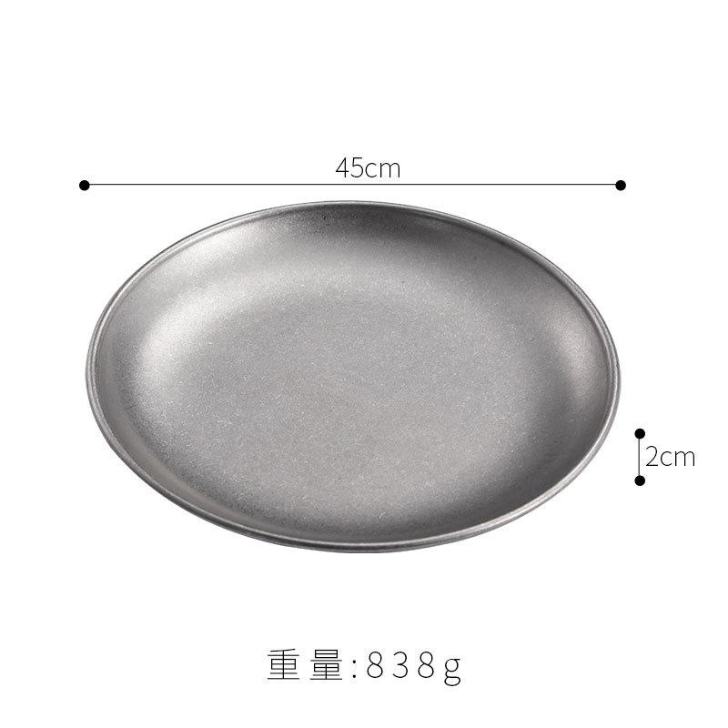 Korean version of stainless steel plate coffee shop tray flat bottom shallow plate barbecue plate bone plate retro tableware