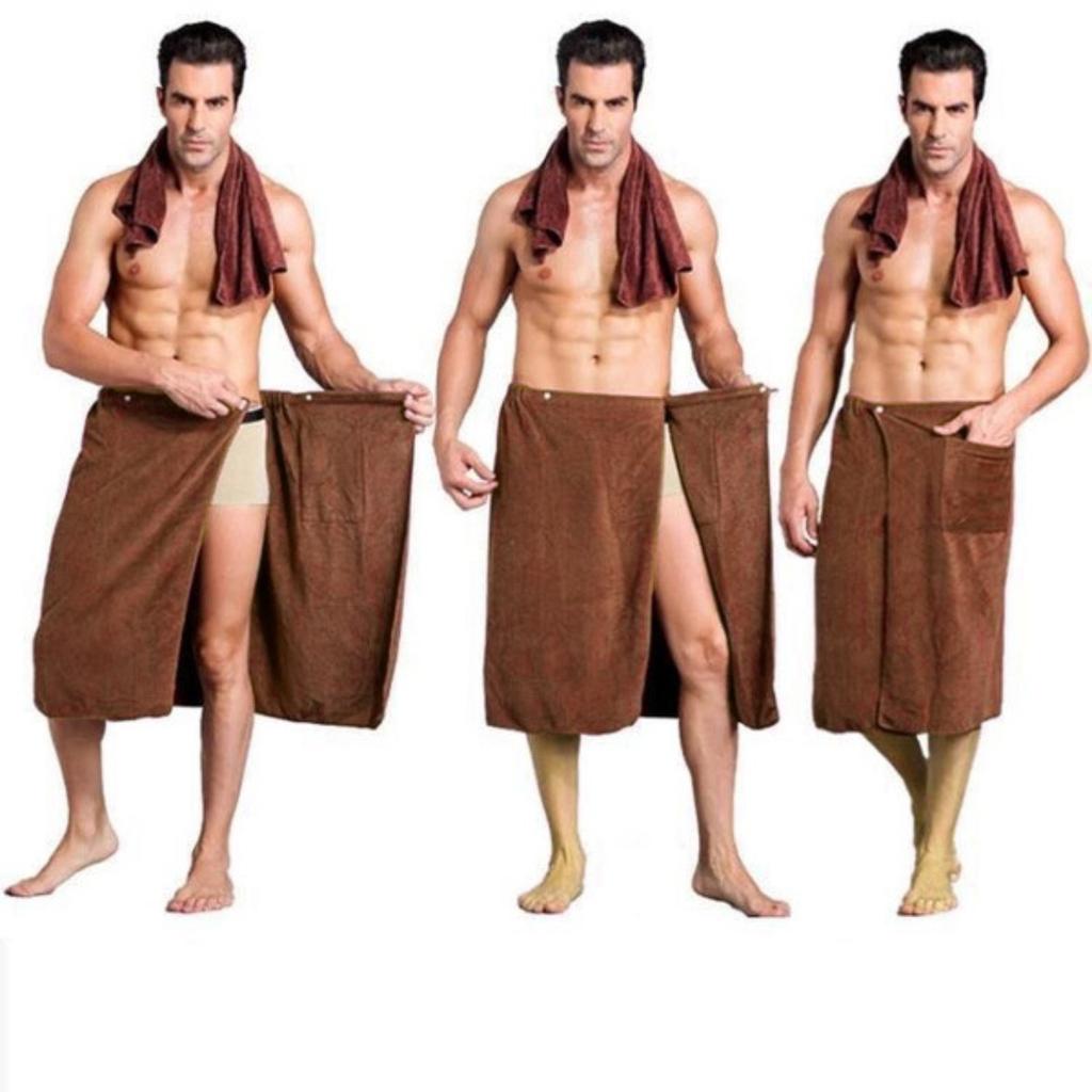 Men's Long Bath Skirt Button Bath Towel, Beach Wrap Skirt Towel, Men's Elastic Absorbent Towel Sexy