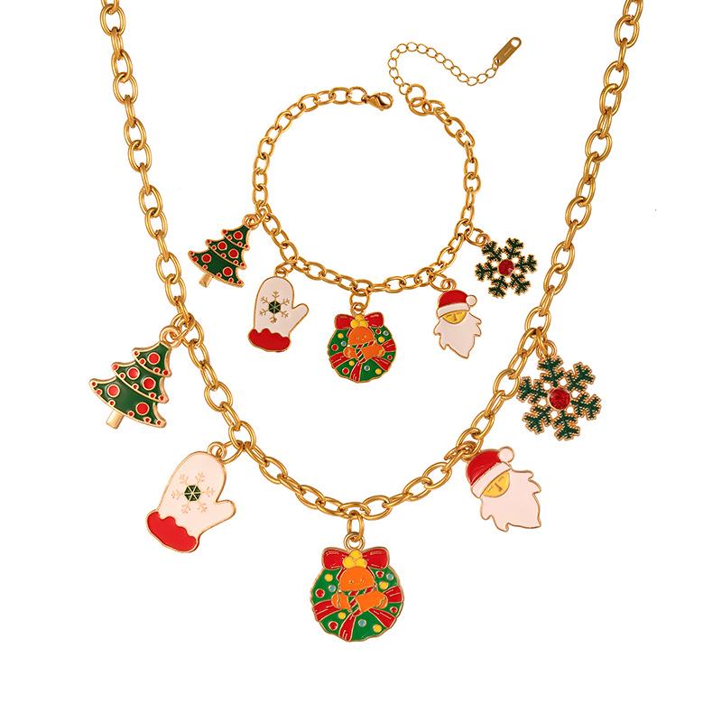 Christmas Bracelet & Necklace: Snowman, Santa, Bell & Wreath Pendants - European & American Creative Design