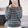 Cardigan Women's Round-neck Striped Knitted Sweater Paired with A Loose and Slimming Outerwear