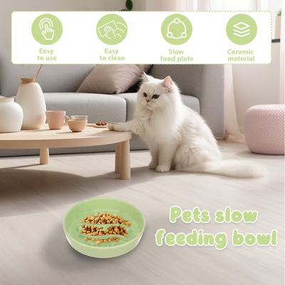 2 Pcs Pet Slow Feeder Bowl 650ML Ceramic Cat Bowl with Nonslip Bottom Anti-choking Dog Slow Food Bowl Pet Supplies for Small Pet