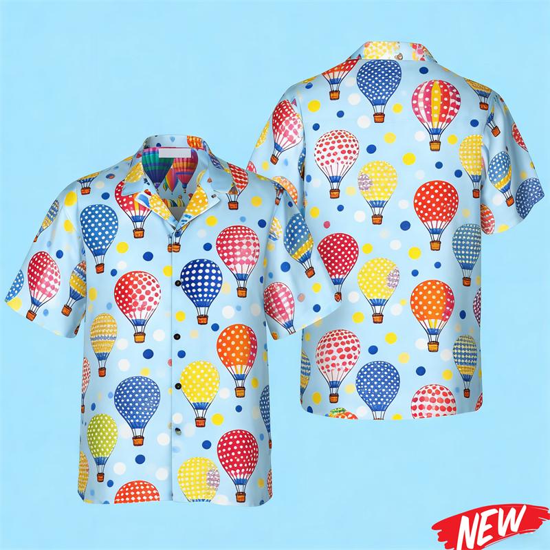 

Hot Air Balloon Graphic Hawaiian Shirt For Men Women Summer Beach Holiday Shirts Fashion Street Lapel Short Sleeve Shirt Tops 5XL