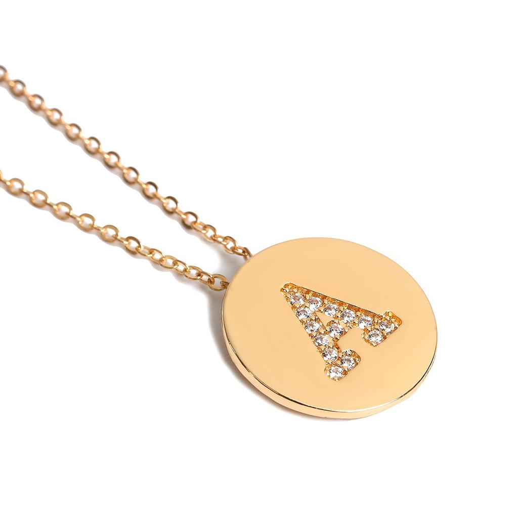 Semplice Collana Rotonda con Zirconi Catena per Maglione Donna, Collana con Ciondolo Personalizzato 26 Lettere Micro-Intarsiato