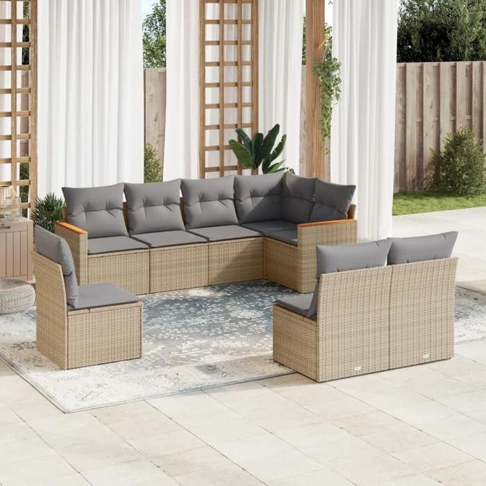 VidaXL Salon de Jardin avec Coussins 8 pcs, Canapés de Terrasse, Ensemble de Meubles de Patio, Mobilier d'Extérieur, Beige 3258447