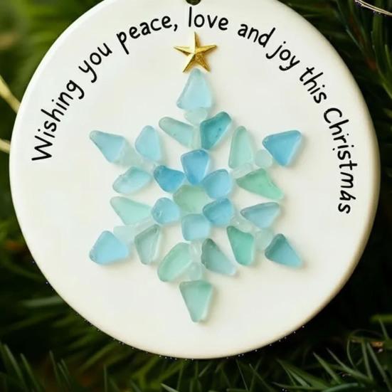 Sea Glass Christmas Ornament Handcrafted Sea Glass Santa/Candy Cane/Tree/Gingerbread Hanging Decor Acrylic Coastal Ornament for Xmas Tree Decor