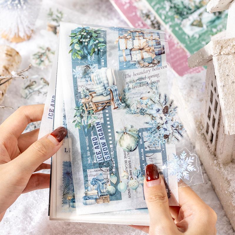 Mr. Paper, Winter Character Theme Dual Material Landscape Stickers, Scrapbook, Phone Case, Diary Decoration, Stationery Stickers