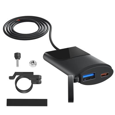 Motorcycle USB Charger 30W USB-C Charger IP67 Waterproof Handlebar Mounting Bracket Digital Camera Phone Charger