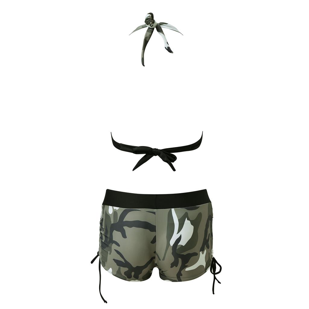 Camouflage Print Swimwear Halter Beachwear Split Swimsuit Push Two Piece Shorts Women Swimsuit Bikini Trajes De BañO Mujer