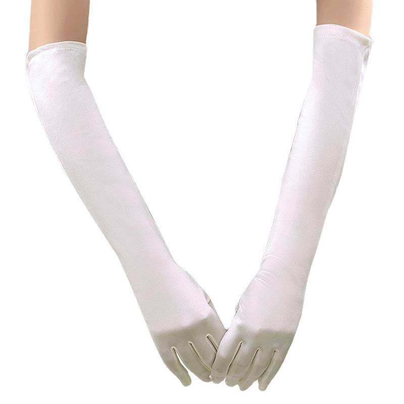 Mid-Length Satin Wedding Gloves for Christmas, Meetings, and Banquets – High Elasticity, Plain Design
