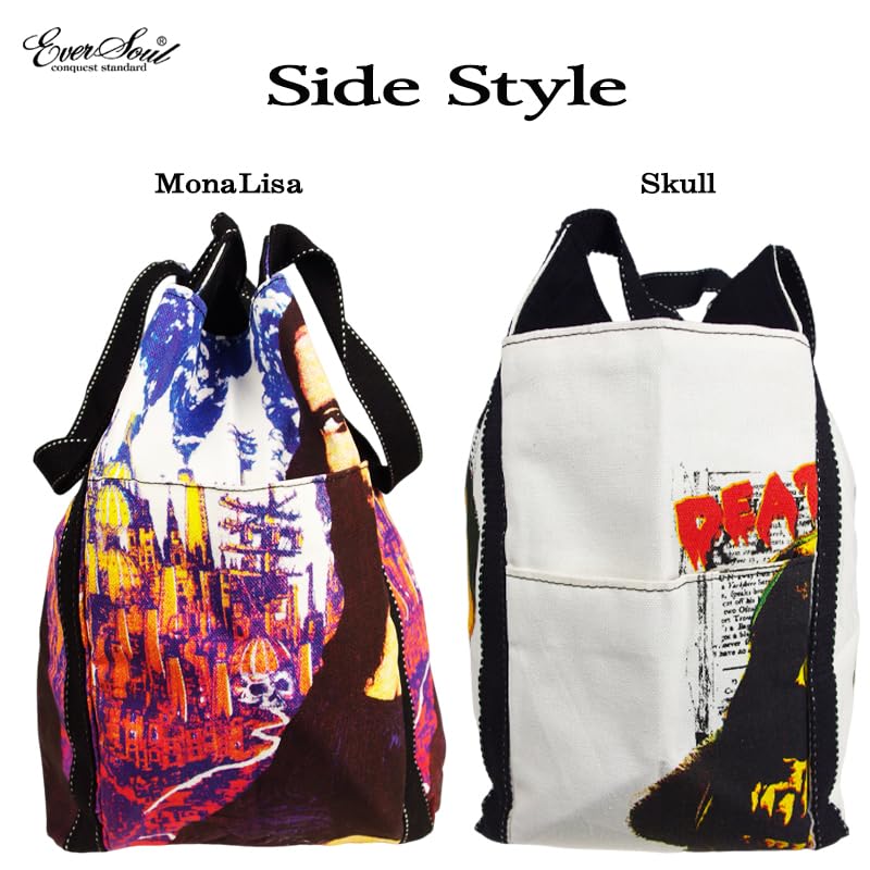 Tote Bag Eco Bag Bag Shopping Bag Bag ECOBAG Large Capacity BAG Skull Mona Lisa Unisex [EVERSOUL] Mother's (Mona Lisa)