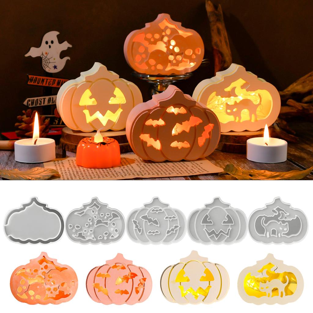 Diy hollow pumpkin silicone mold Halloween home horror ornaments decorative epoxy resin gypsum cement concrete mix casting molds