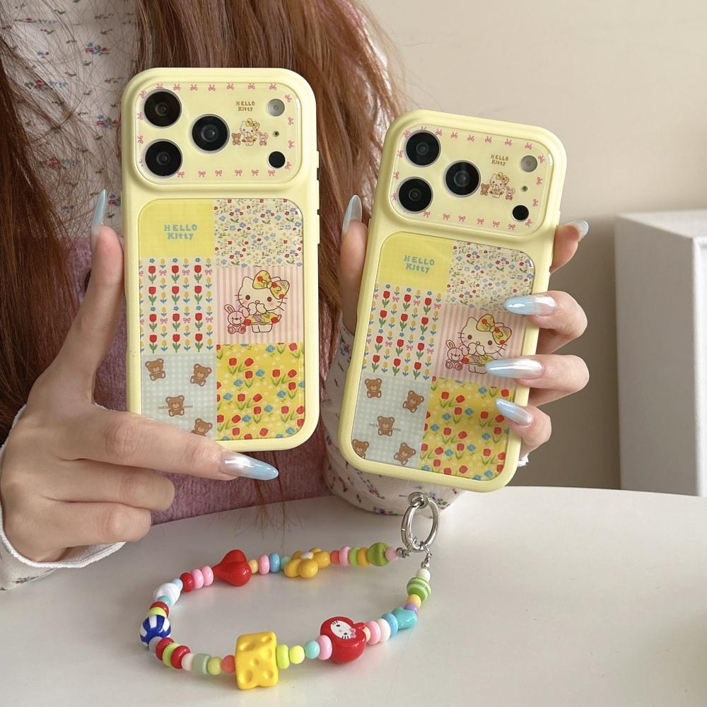 Cute Luxury Yellow Floral Splicing Kitty Sale Phone Case For iPhone 17 Pro 15 16 Pro Max Shockproof Protective Back Cover