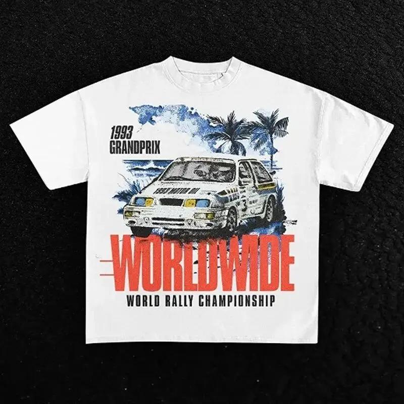Sports Car Racing Graphic Print T-shirt Men Women Loose Casual Oversized Top Streetwear Harajuku Fashion Cotton O-Neck Short Sleeved Summer New Tee