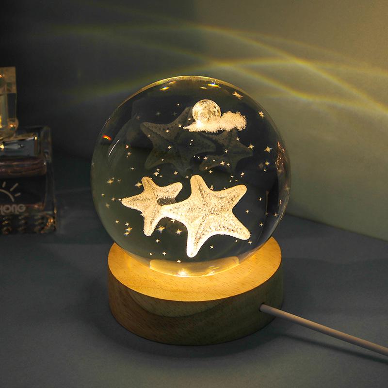 Sfera di Cristallo Medusa Oceano 3D Luce Notturna - Ornamento Creativo per Camera da Letto e Regalo di Compleanno