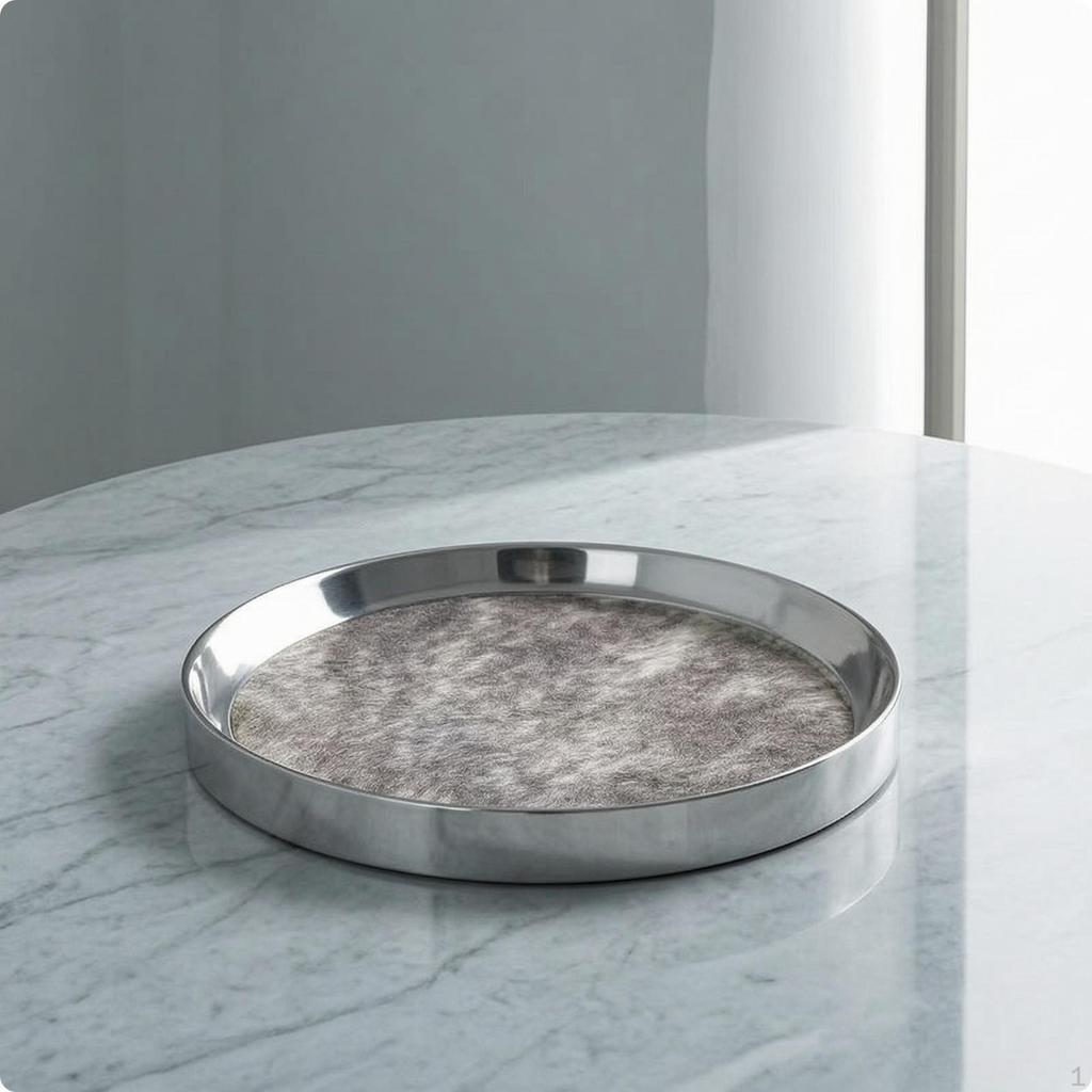 Round Tray with Insert Mirrored Stainless Steel Textured for Coffee Table, Dresser, Entryway
