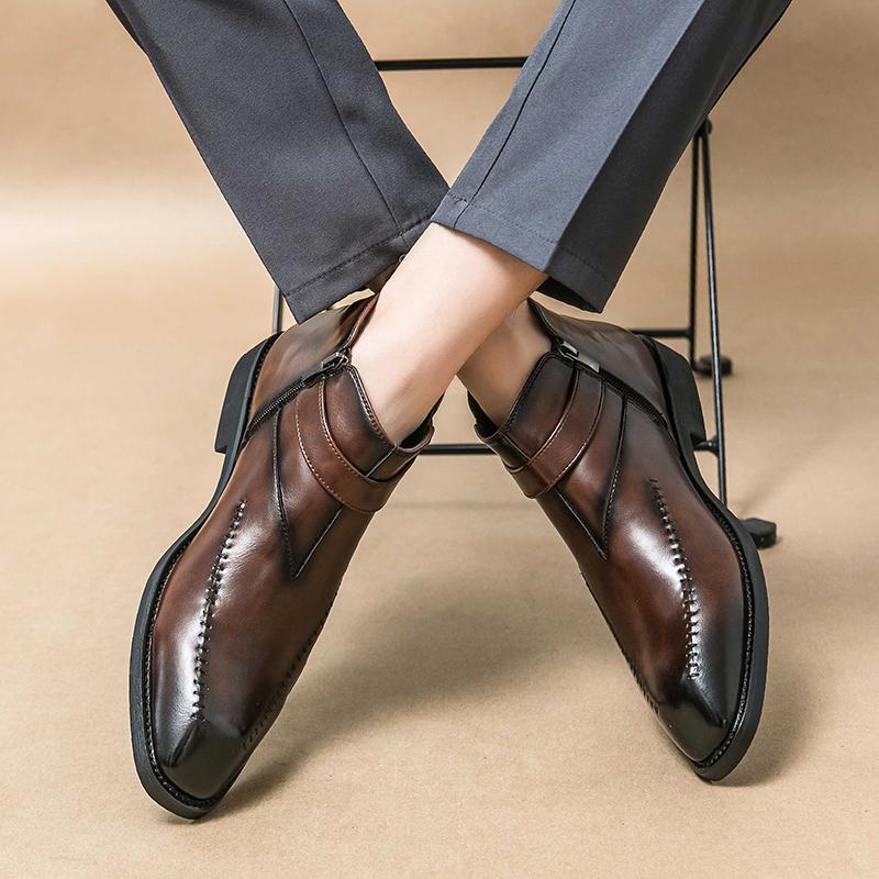 Business Men Chelsea Boots Dark Brown Side Zipper High-top Casual Comfortable and Fashionable Ankle Boots Size 38-46 Men Boots