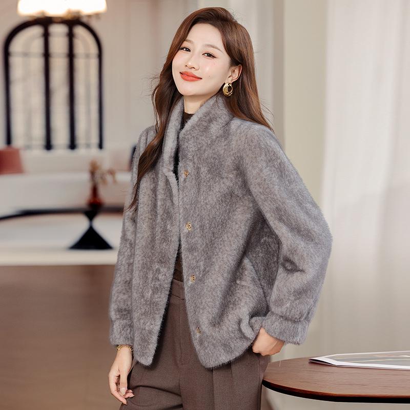 Noble Lady Winter Plush Faux Fur Coat for Middle-aged & Elderly Women
