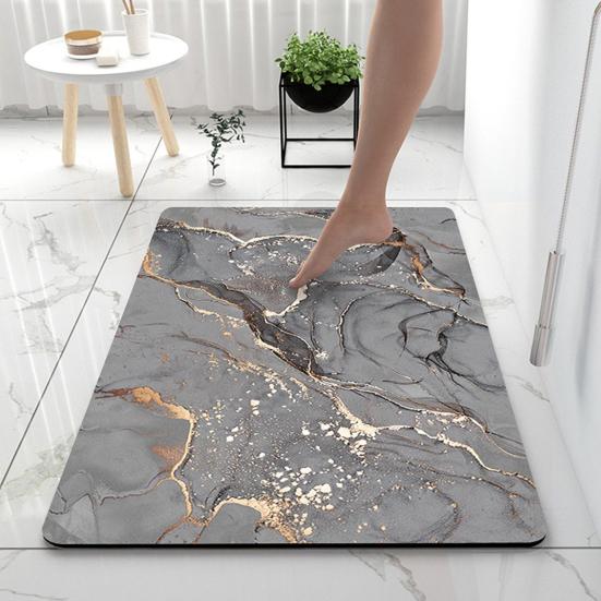 Marble Print Bathroom Rug Diatomaceous Earth Absorbent Entrance Rug Non Slip Door Mat Marbling Floor Mat