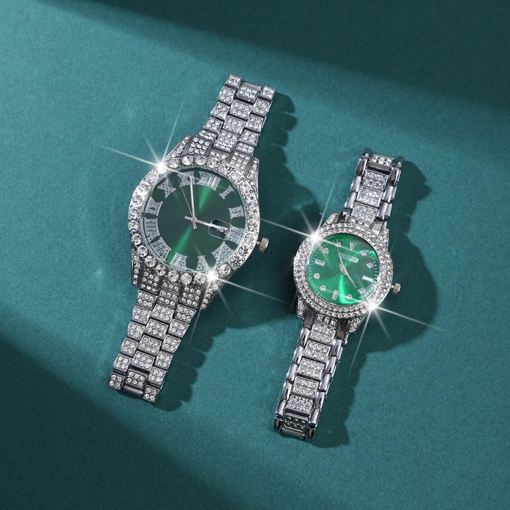

Набор парных часов, 2 шт./компл., Роскошный набор с кристаллами, Кварцевые часы, Аналоговые, Элегантные часы с зеленым циферблатом, Идеально подходят для мужчин и женщин