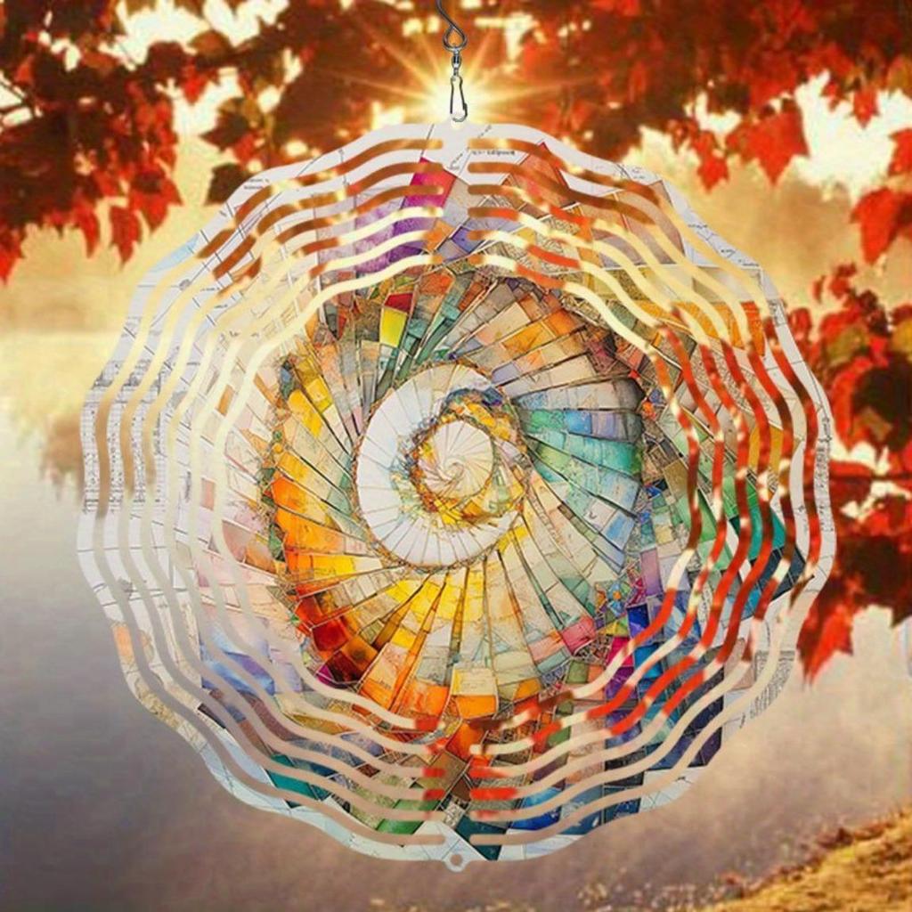 Metal Wind Chime with Colorful Swirl Mandala 3D Kinetic Outdoor Hanging Decor for Garden Patio Christmas Halloween Thanksgiving Housewarming Gift