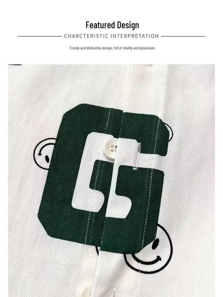 Unisex Korean Letter Print Long-Sleeve Casual Shirt Jacket - Trendy, Loose-Fit for Spring & Autumn